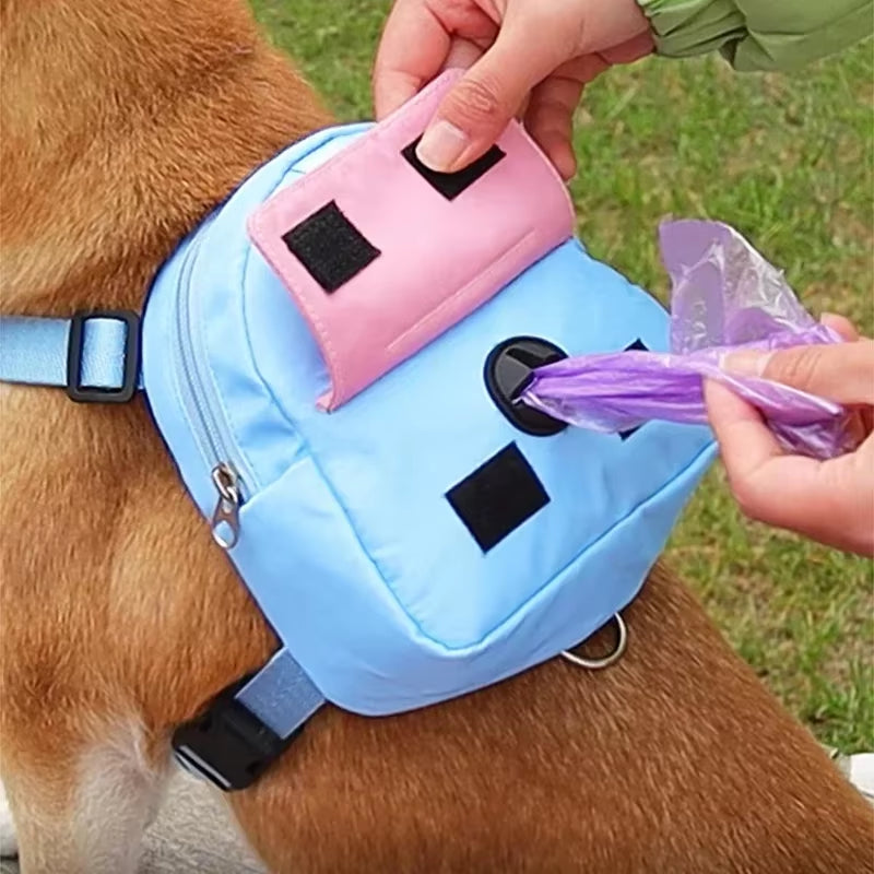 Pet Backpack with Harness Collar Outdoor Travel Portable Dog Training Treat Pouch Puppy Snack Reward Waist Bag Dogs Poop Bags