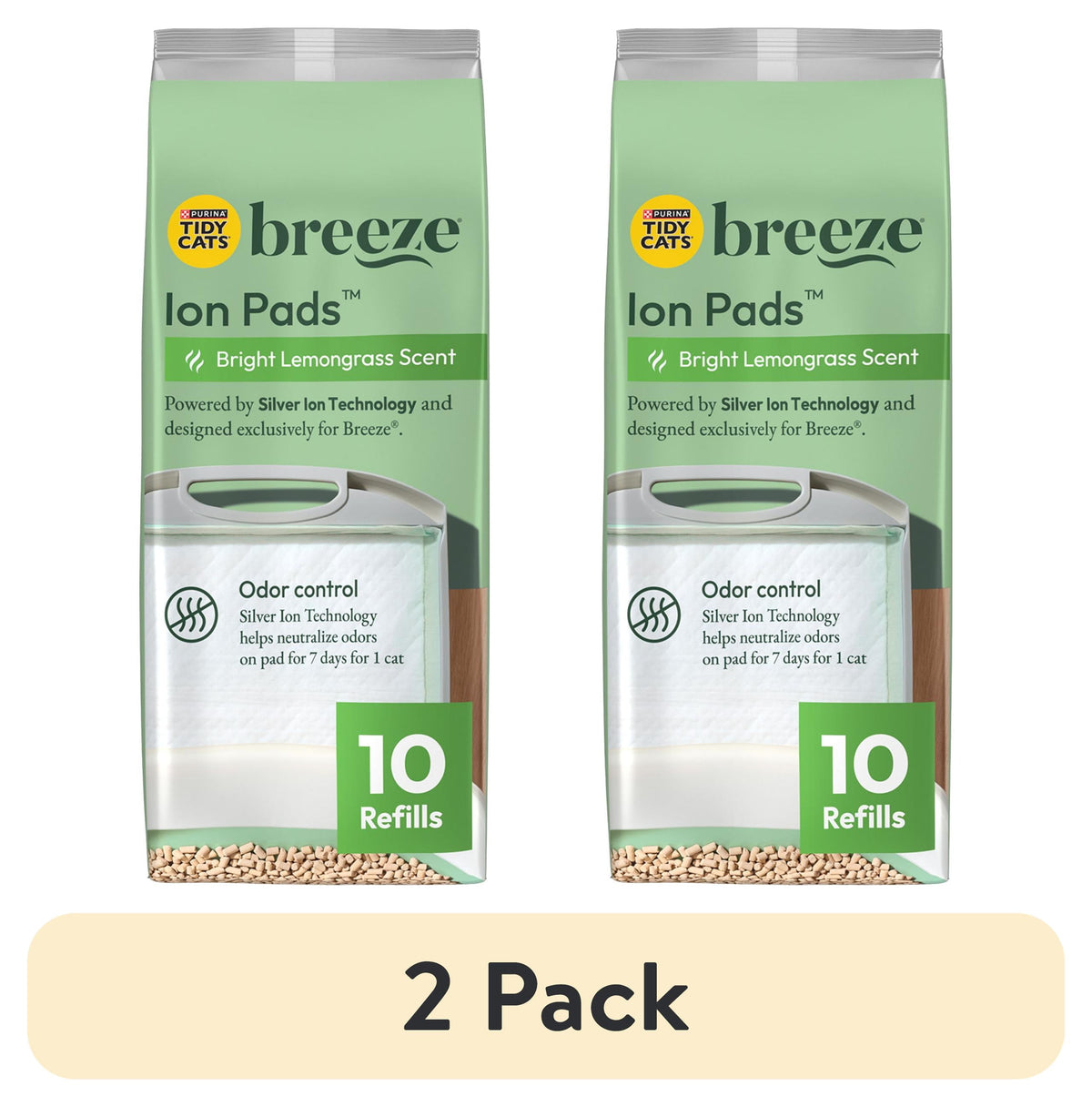 (10 Pack) Purina  Breeze Bright Lemongrass Scented Ion Cat Litter Pads Refill Pack