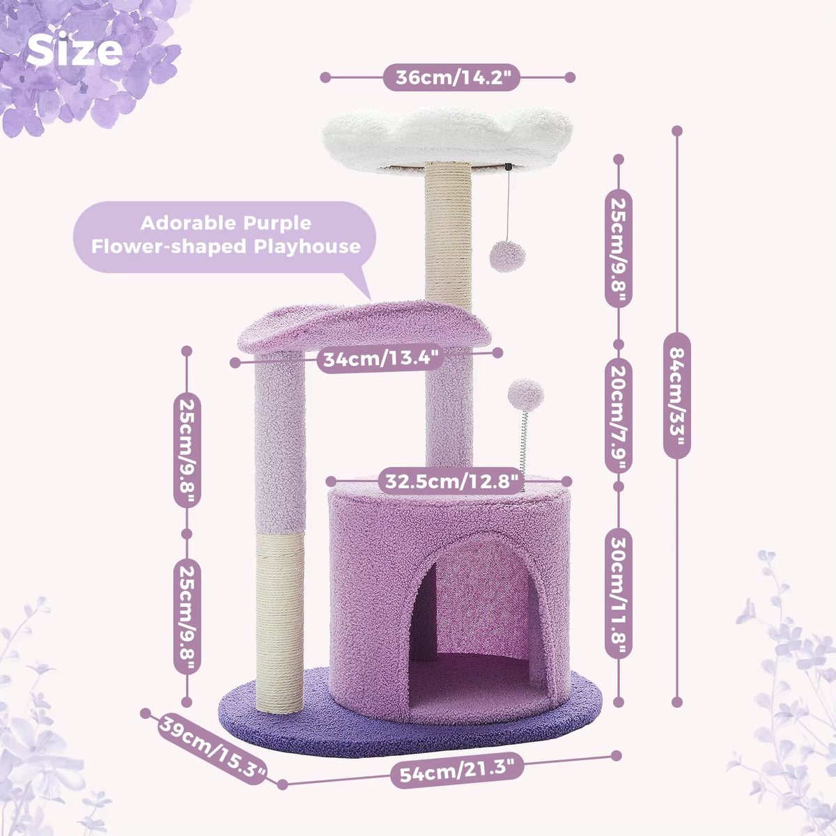 Cactus Cat Tree with Curved Perch Cozy Cat Condo Small Cat Tower with Removable Top Bed Cat Scratching Post for Indoor Cat Toys